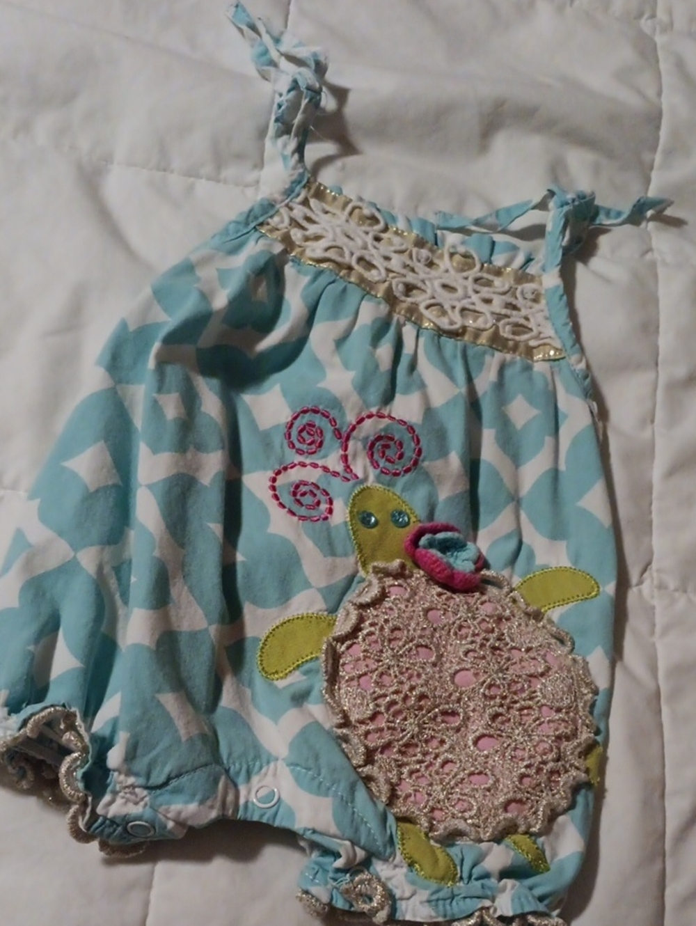 Mud Pie Teal and White Ruffled Kids Romper